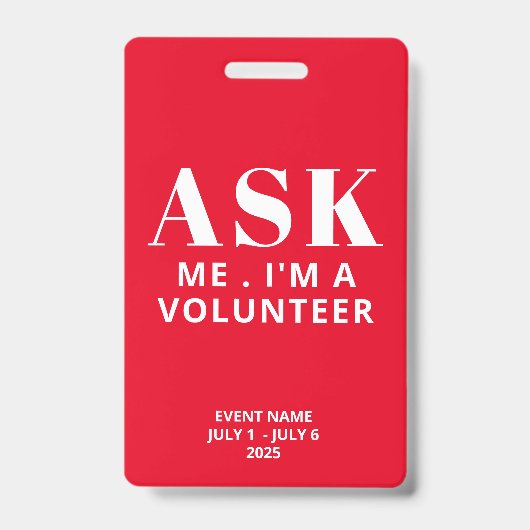 Frag Me Red Volunteer Abzeichen Ausweis (Vorderseite)