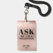 Frag Me Rose Gold Volunteer Ausweis (Vorderseite mit Lanyard)