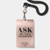 Frag Me Rose Gold Volunteer Ausweis (Rückseite mit Lanyard)