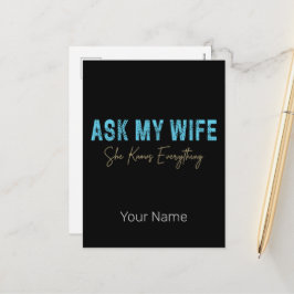 Frag meiner Ehefrau, sie weiß alles Funny Sprichwo Feiertagspostkarte