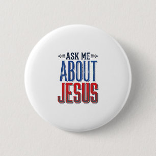 Frag mich über Jesus Vintage-Christen-Shirt-Design Button