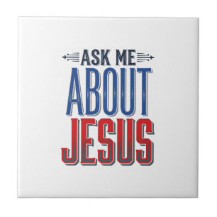Frag mich über Jesus Vintage-Christen-Shirt-Design Fliese