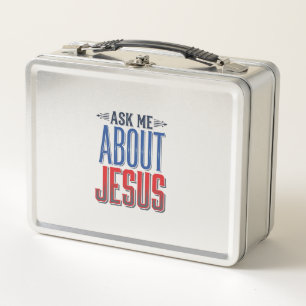Frag mich über Jesus Vintage-Christen-Shirt-Design Metall Brotdose