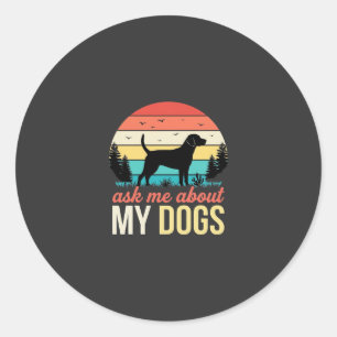 Frag mich über meine Hunde Retro-Sonnenuntergang_1 Runder Aufkleber