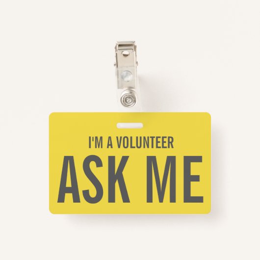 Frag mir Gelbgrau Ich bin Freiwilliger Ausweis (Rückseite mit Klammer)