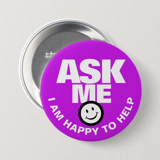 Frag mir Ich helfe gerne lila Button (Vorne & Hinten)