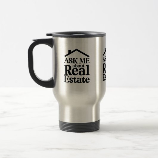 Frag mir über echte Anwesen-Reisen Mug Reisebecher (Links)