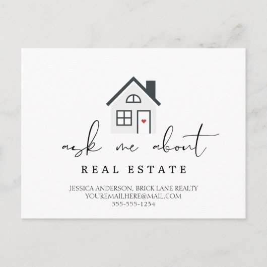 Frag mir über echtes Anwesen House Marketing Postkarte (Vorderseite)
