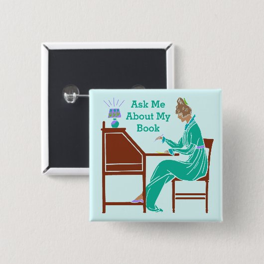 Frag mir über mein Buch Art Deco Lady Author Button (Vorne & Hinten)