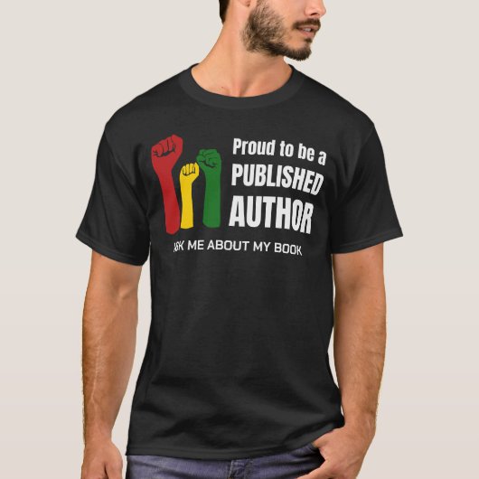 FRAG MIR ÜBER MEIN BUCH Proud Black Author T-Shirt (Vorderseite)
