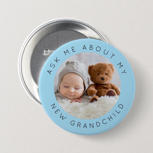 Frag mir über mein neues Großkind Foto Blue Button (Vorne & Hinten)