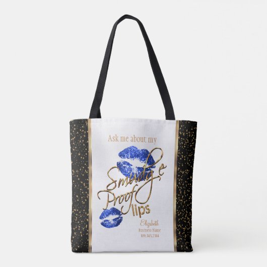 Frag mir über meine Smudge Proof Lips - Blau Tasche (Rückseite)