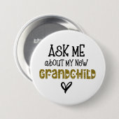 Frag mir über meinen neuen Großkind-Gold-Glitzer Button (Vorne & Hinten)