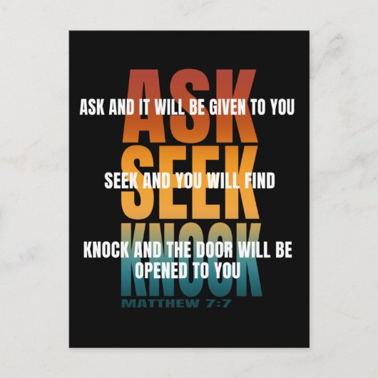 Frag Seek Knock Postkarte (Vorderseite)