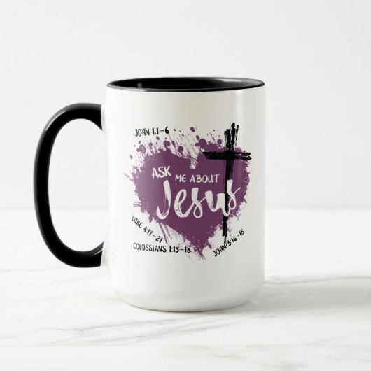 FRAG ÜBER JESUS Christlich Gospel Scripture Lila Tasse (Links)