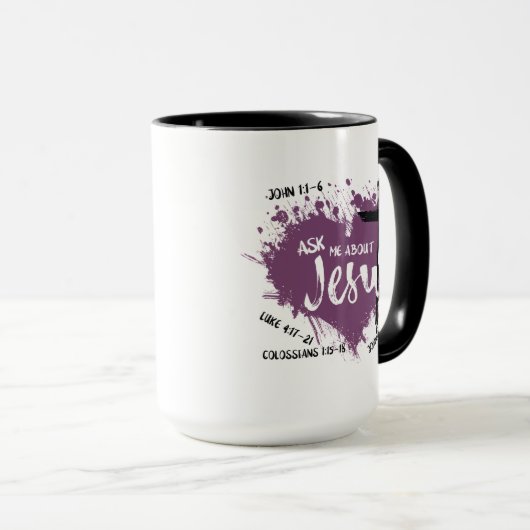 FRAG ÜBER JESUS Christlich Gospel Scripture Lila Tasse (VorderseiteRechts)