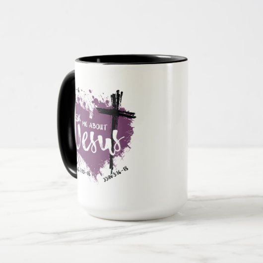 FRAG ÜBER JESUS Christlich Gospel Scripture Lila Tasse (Vorderseite Links)