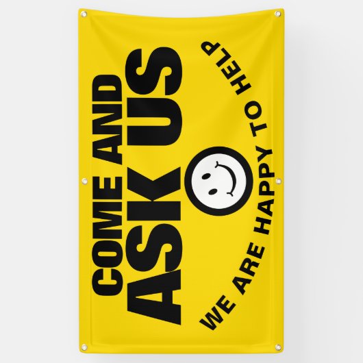 Frag uns, dass wir uns freuen, dem gelben schwarze banner (Vertikal)