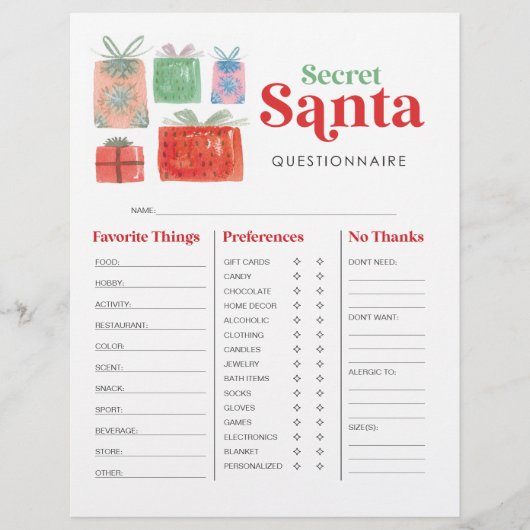 Fragebogen zum geheimen Santa Gift-Austausch Flyer (Vorne)