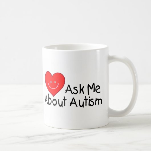Fragen Sie mich über Autismus (Herz) Kaffeetasse (Rechts)