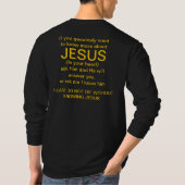 Fragen Sie mich über Jesus-Gold auf Schwarzem T-Shirt (Rückseite)