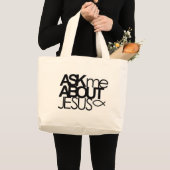 Fragen Sie mich über Jesus-Tasche Jumbo Stoffbeutel (Vorderseite (Produkt))