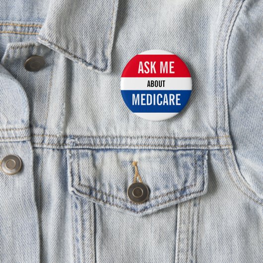 Fragen Sie mich über Medicare - rotes weißes Button (Beispiel)