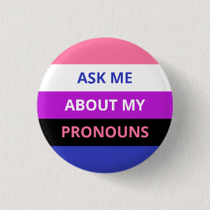 Fragen Sie mich über mein Pronomina Genderfluid Button