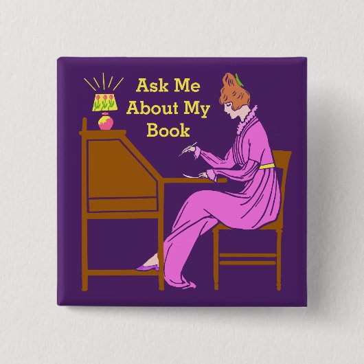 Fragen Sie mich über meine Buch-Kunst-Deko-Dame Button (Vorderseite)
