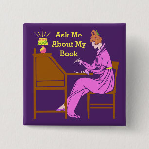 Fragen Sie mich über meine Buch-Kunst-Deko-Dame Button