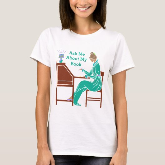 Fragen Sie mich über meine Buch-Kunst-Deko-Dame T-Shirt (Vorderseite)