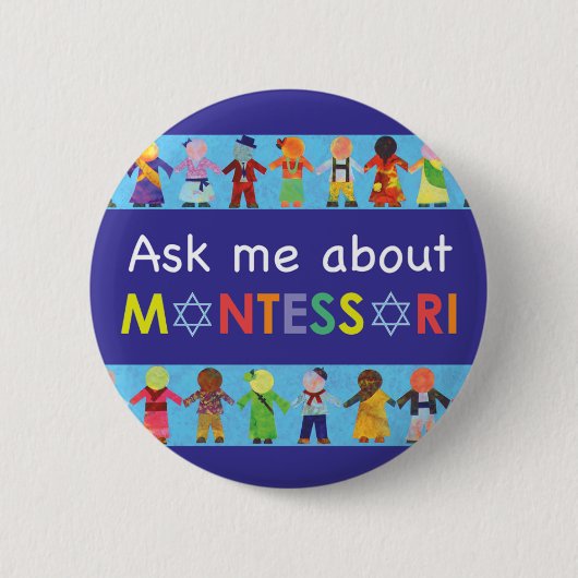 Fragen Sie mir über jüdischen MONTESSORI 2,25" Button (Vorderseite)