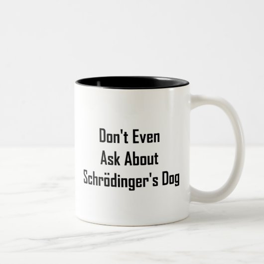 Fragen Sie nicht einmal über Schrodingers Hund Zweifarbige Tasse (Rechts)