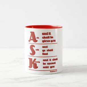 "Fragen Sie, suchen Sie und klopfen Sie" Tasse