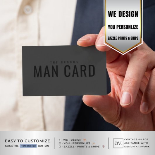 Fragend Trauzeuge Funny Man Card Schwarz auf Schwa Telefonnummerkarte