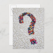 Fragezeichen der Pillen auf weißem Pilzhintergrund Postkarte (Vorne/Hinten)