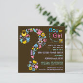 Fragezeichen-Geschlecht decken Party Einladung auf (Stehend Vorderseite)