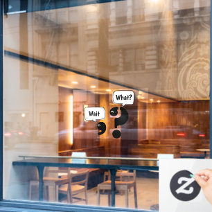 Fragezeichen und Komma warten Was? Fensteraufkleber