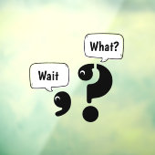 Fragezeichen und Komma warten Was? Fensteraufkleber (Blatt 3)