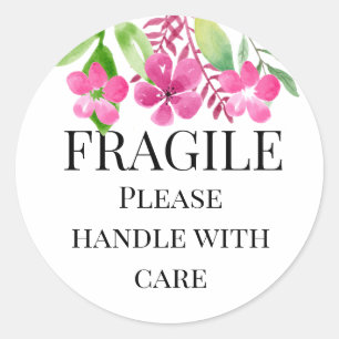 Fragil bitte mit pflegelber, rosafarbener Blüte be Runder Aufkleber