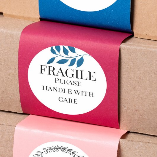 Fragil bitte mit Vorsicht mit Blatt umgehen Runder Aufkleber