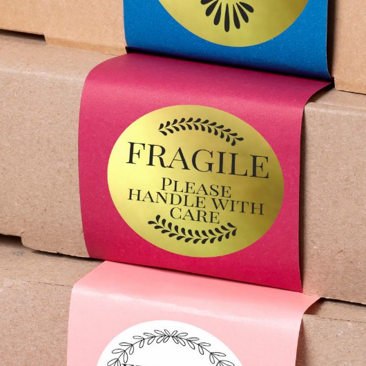Fragile Gold bitte vorsichtig behandeln Runder Aufkleber