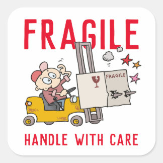 Fragile Handhabung mit vorsichtigem Cartoon für de Quadratischer Aufkleber
