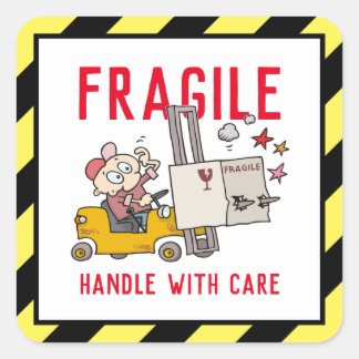 Fragile Handhabung mit vorsichtigem Cartoon für de Quadratischer Aufkleber