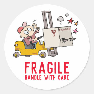 Fragile Handhabung mit vorsichtigem Cartoon für de Runder Aufkleber