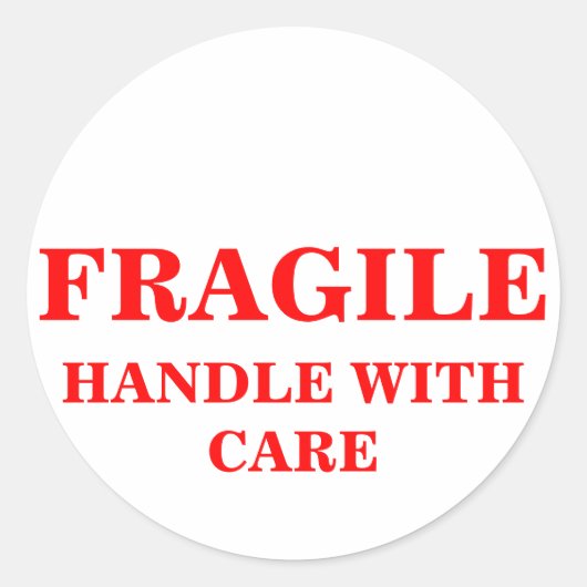 FRAGILE HANDLE MIT VERSANDBEZEICHNUNG DER VERSORGU RUNDER AUFKLEBER (Vorderseite)
