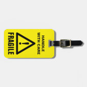 Fragile Handle mit vorsichtigem gelben Warnzeichen Gepäckanhänger (Vorderseite horizontal)