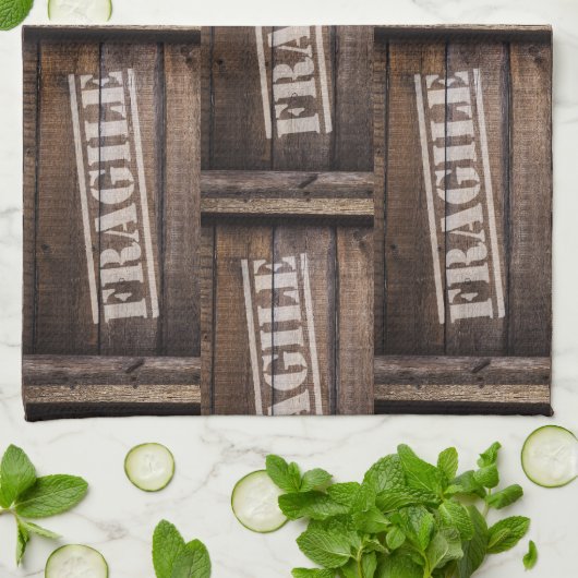 Fragile Holzkiste Vintag Geschirrtuch (Gefaltet)