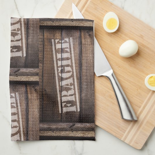 Fragile Holzkiste Vintag Geschirrtuch (Viertel Falte)