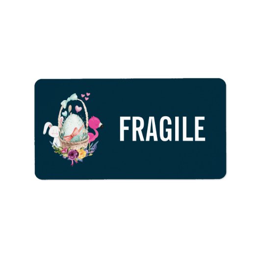 Fragile Niedliche Eier, rosa Flamingo und sonnige Adressaufkleber (Vorne)